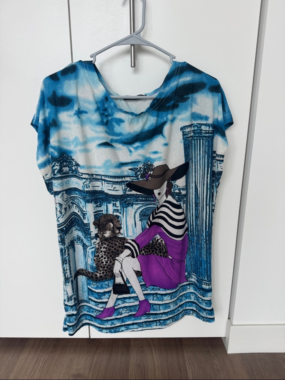 Women’s Blue Scenic Graphic Tee with Purple Accent